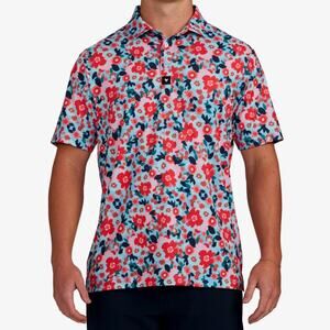 Bad Birdie Floral Golf Polo Pink Blue Short Sleeve Stretch Mens Medium
